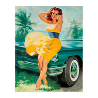 Pinup Girl Posing In Front Of The Car (Print Only)