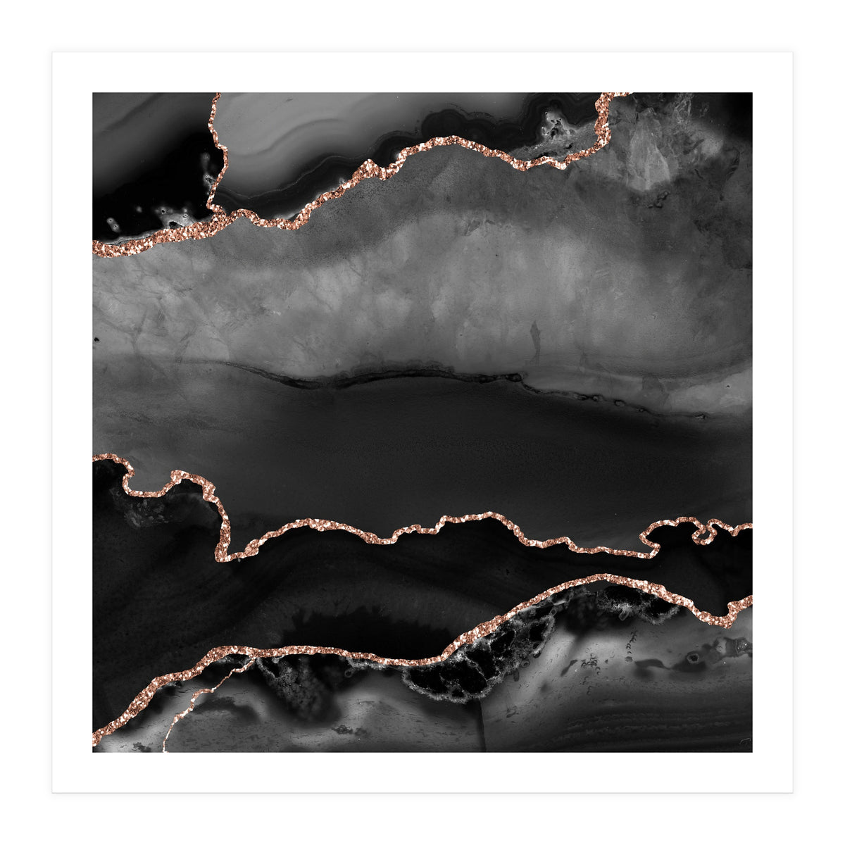 Black & Rose Gold Agate Texture 02 (Print Only)