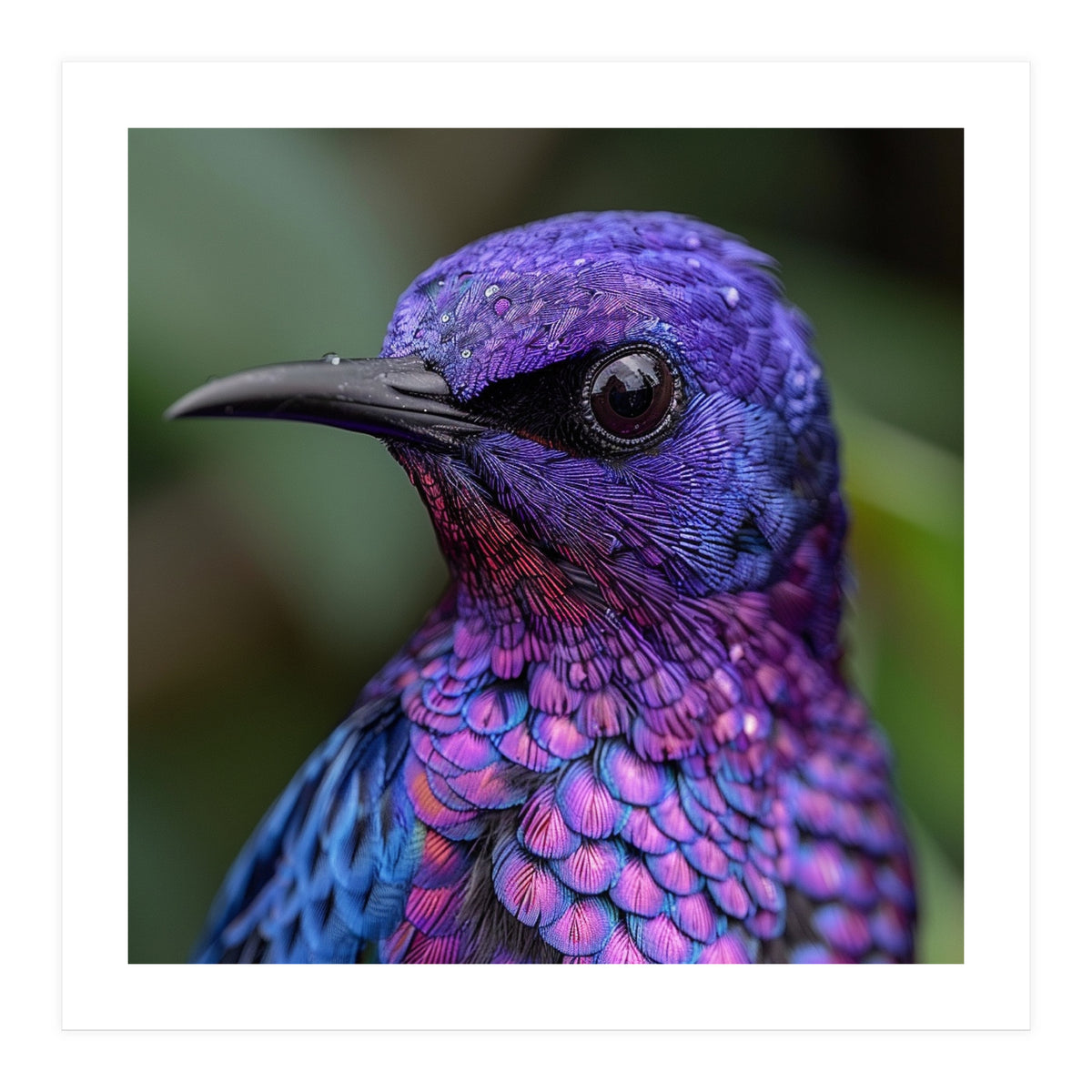 Vibrant Purple Bird With Water Droplets (Print Only)