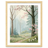 Enchanted Spring Woodland Path with Blooming Cherry Blossoms and Misty Pastel Forest Atmosphere thumbnail