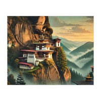 Vintage Bhutan, Mountain Monasteries Poster (Print Only)