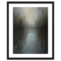 Ethereal Rainy Lake Forest Oil Painting