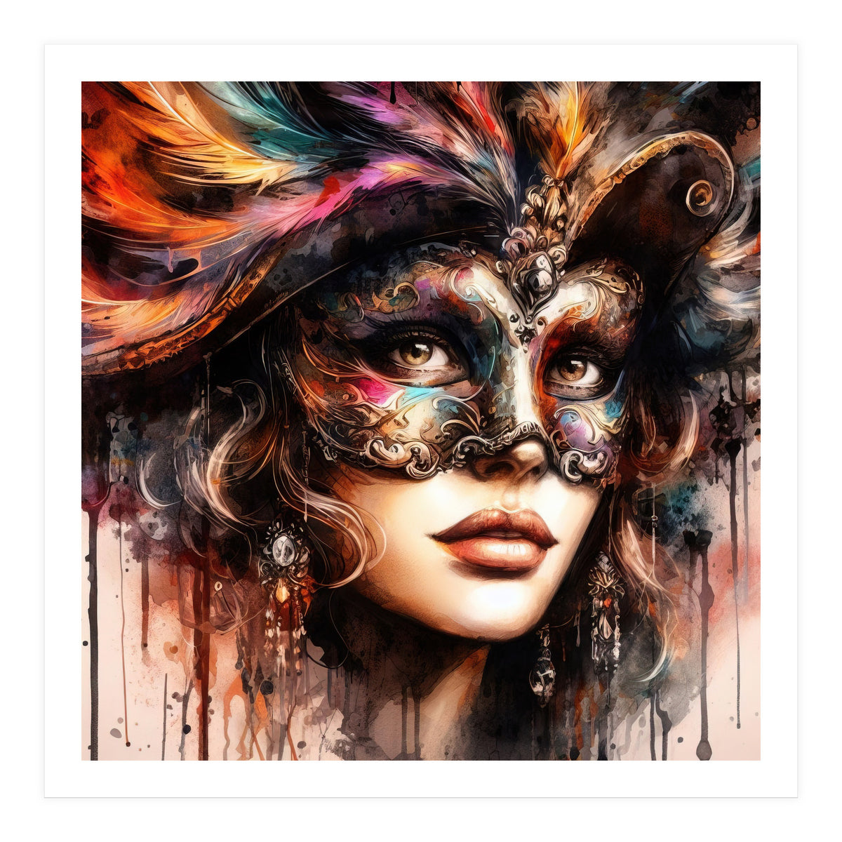 Watercolor Carnival Woman #6 (Print Only)