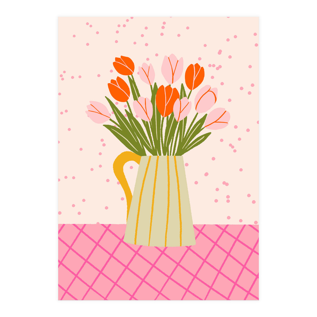 Tulips in a vase - pink and orange (Print Only)