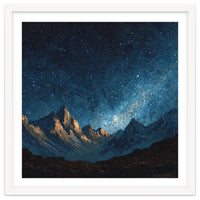 Starry Night Over Majestic Mountains Impasto Oil Painting Style