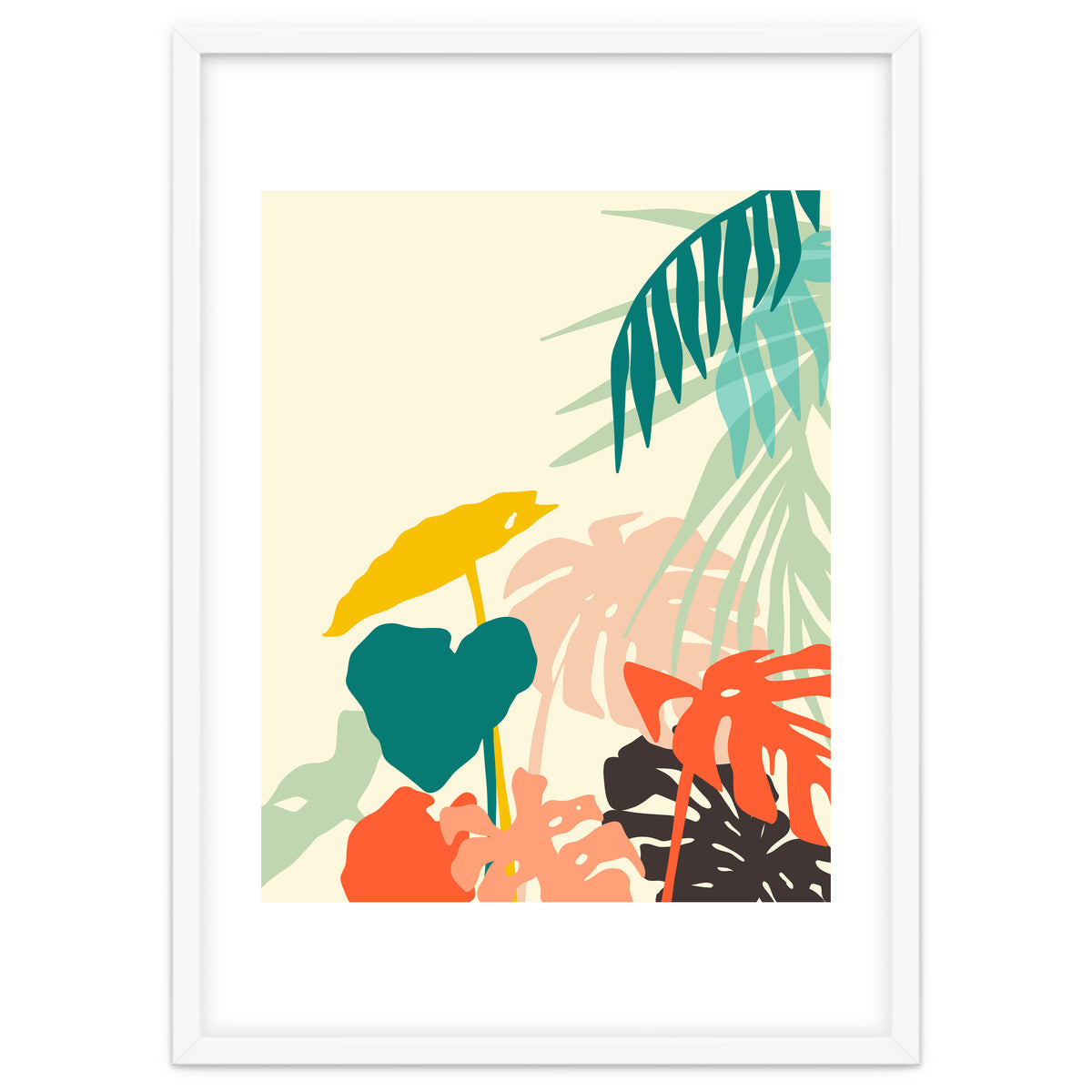 Tropical Nature, Botanical Pastel Jungle Plants Illustration, Minimal Bohemian Palm Monstera Forest