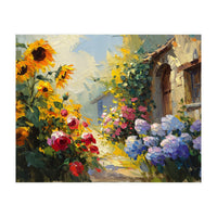 Vibrant Summer Cottage Garden Oil Painting (Print Only)