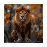 Majestic Lion Sitting On A Rock In Autumn Forest (Print Only) thumbnail