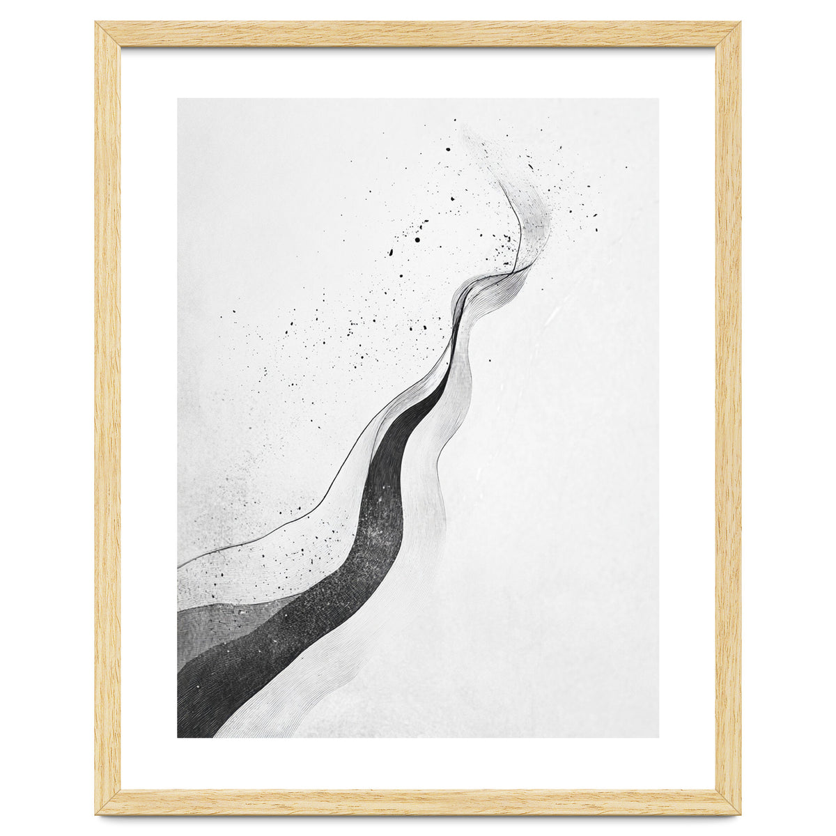 Abstract Black And White Ink Flowing Lines With Splatter