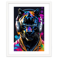 Panther In Headphones And Glasses