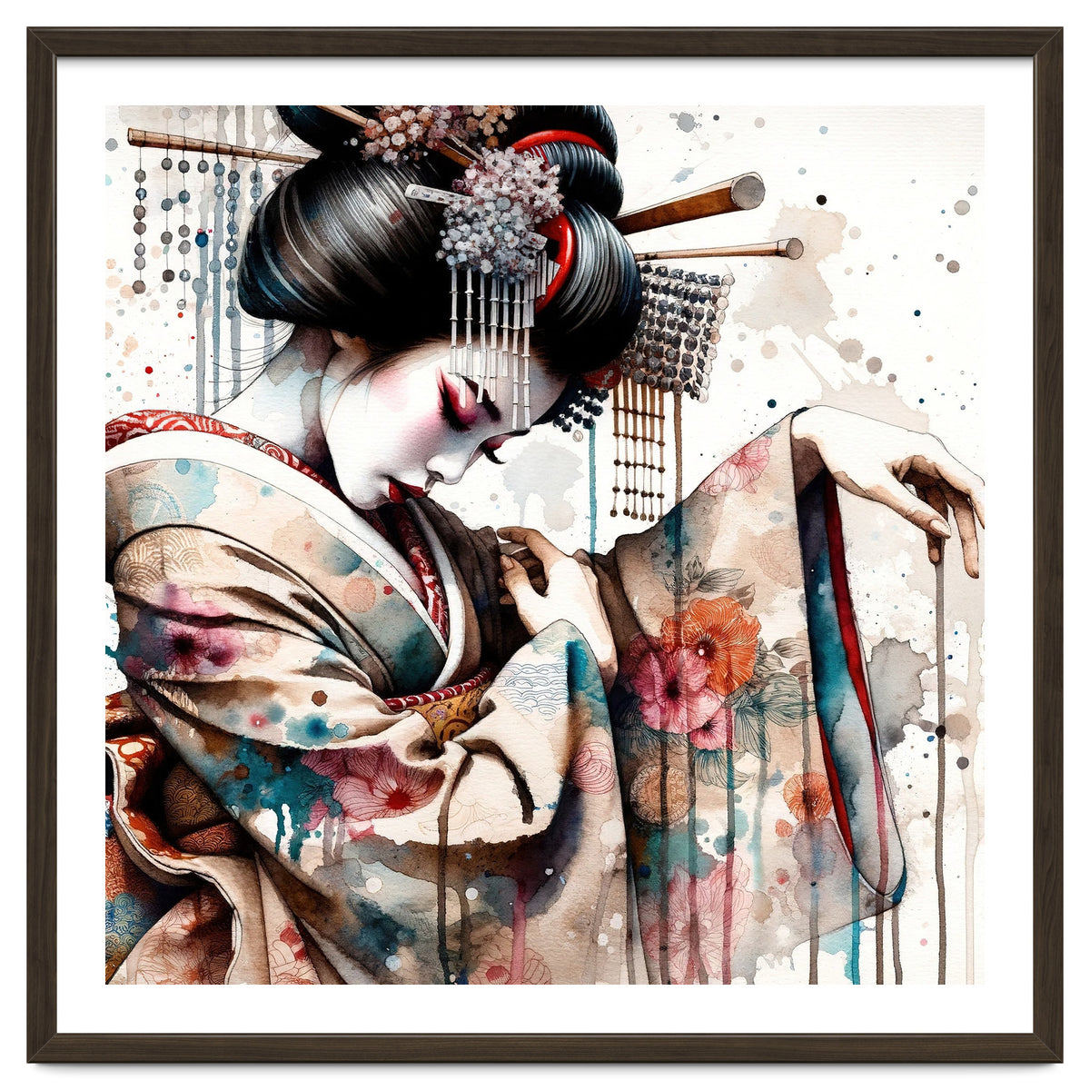 Watercolor Geisha Dancer #1
