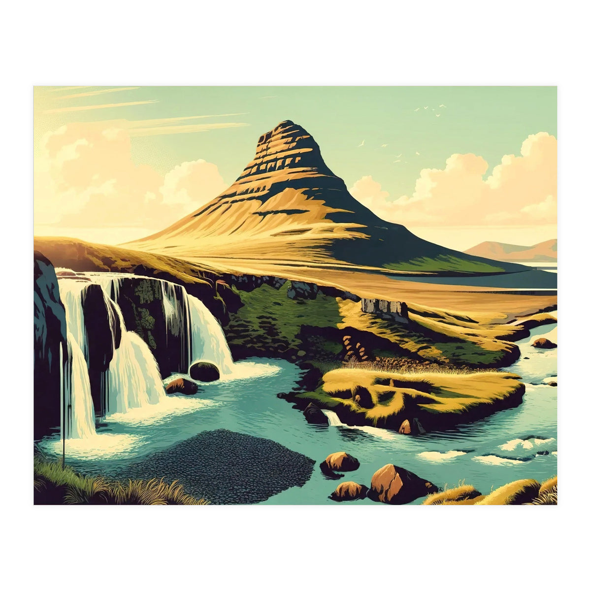 Vintage Iceland, Kirkjufell Mountain Poster (Print Only)