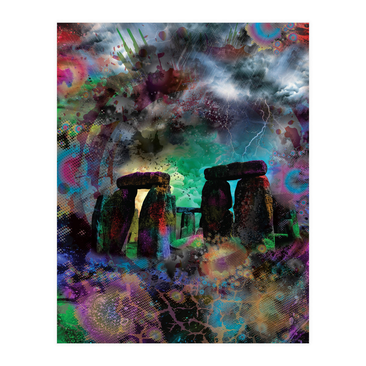 Stone Henge Vibrant Psychedelic Colors (Print Only)