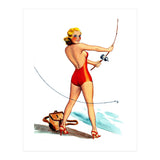 Pinup Girl Fishing On The Coast (Print Only) thumbnail