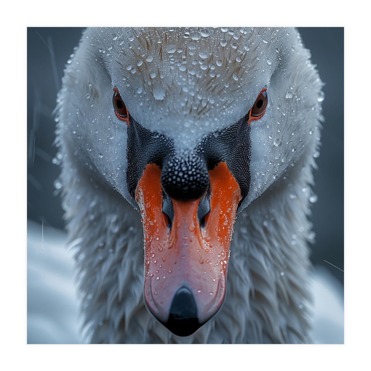 Close Up Of A Swan's Face With Water Droplets (Print Only)