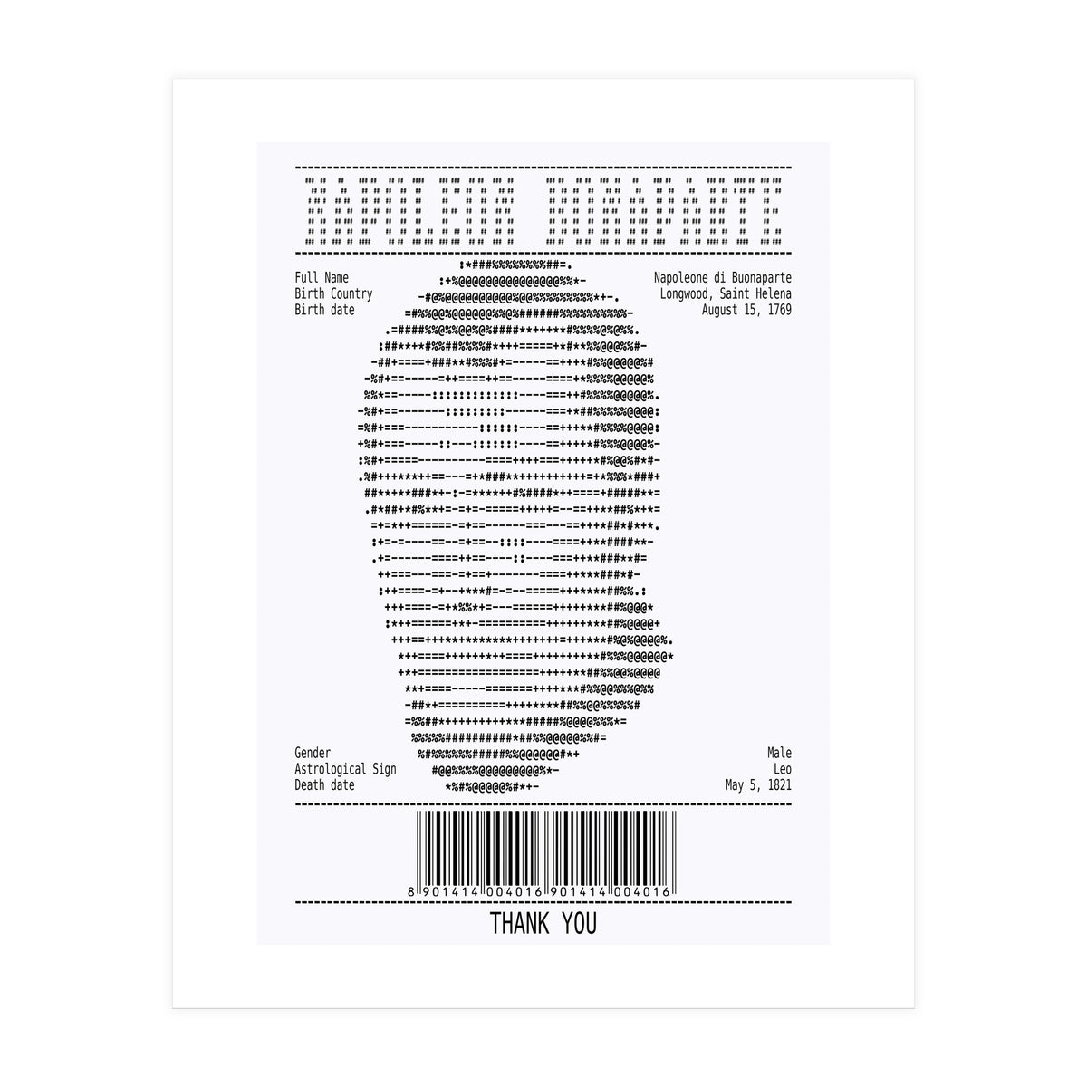 Receipt Art Napoleone Buonaparte (Print Only)