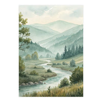 Serene River Valley in Soft Watercolor (Print Only)