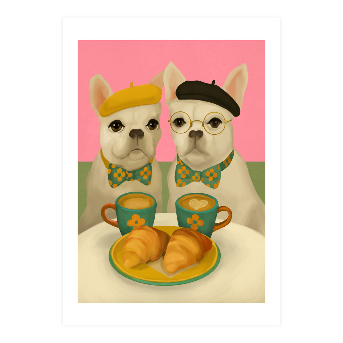 French Bulldogs At Breakfast Café (Print Only)