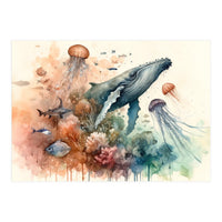 Whale And Jellyfish Watercolor (Print Only)