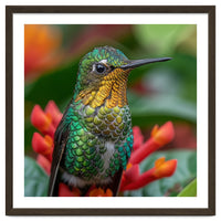 Close Up Of A Hummingbird On Red Flowers