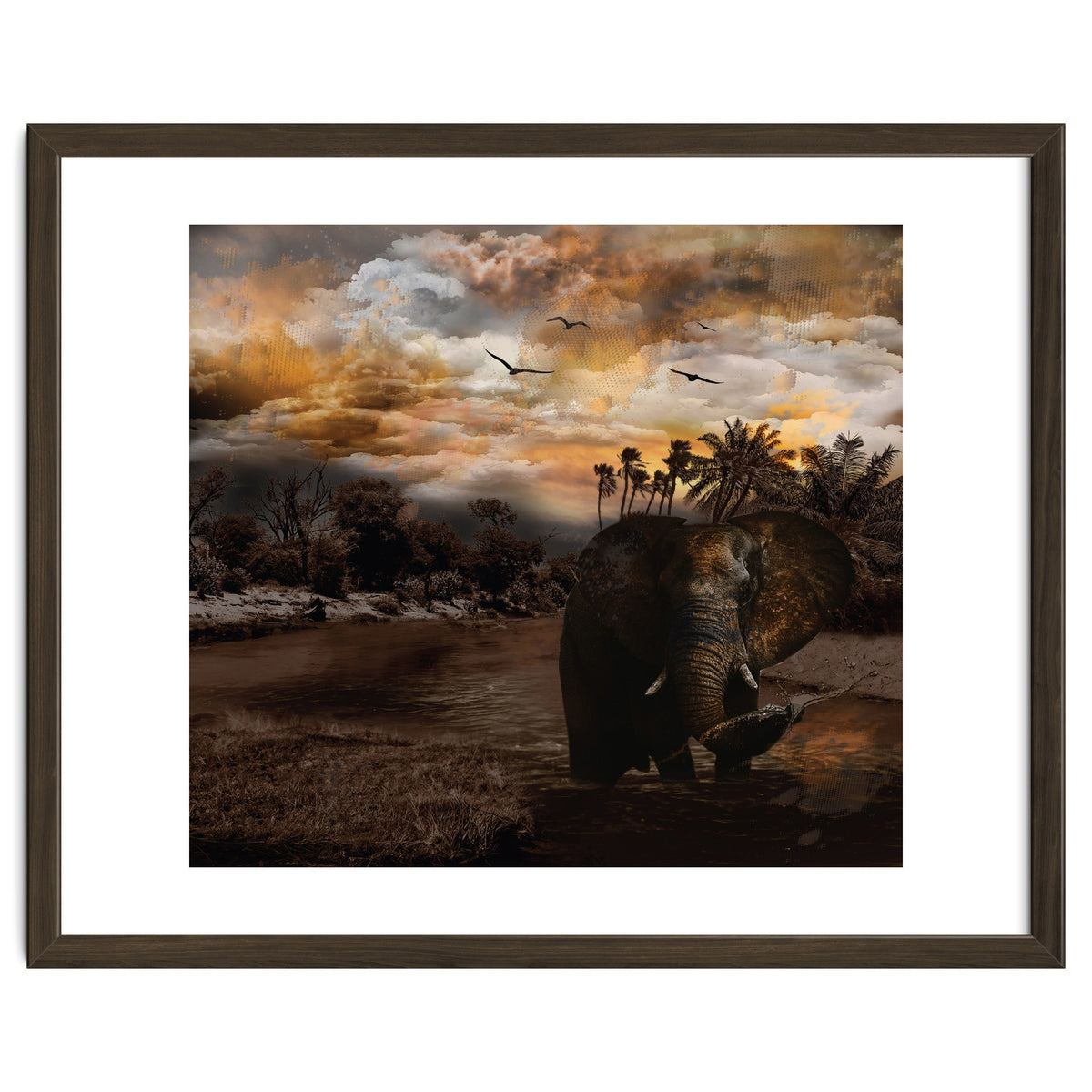 Elephant Scenic Golden Sunset African Wildlife Landscape