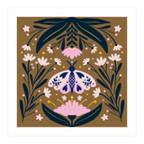 Pink Moth with Flowers on a brown background (Print Only) thumbnail