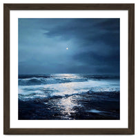 Midnight Seascape with Moonlight Reflecting