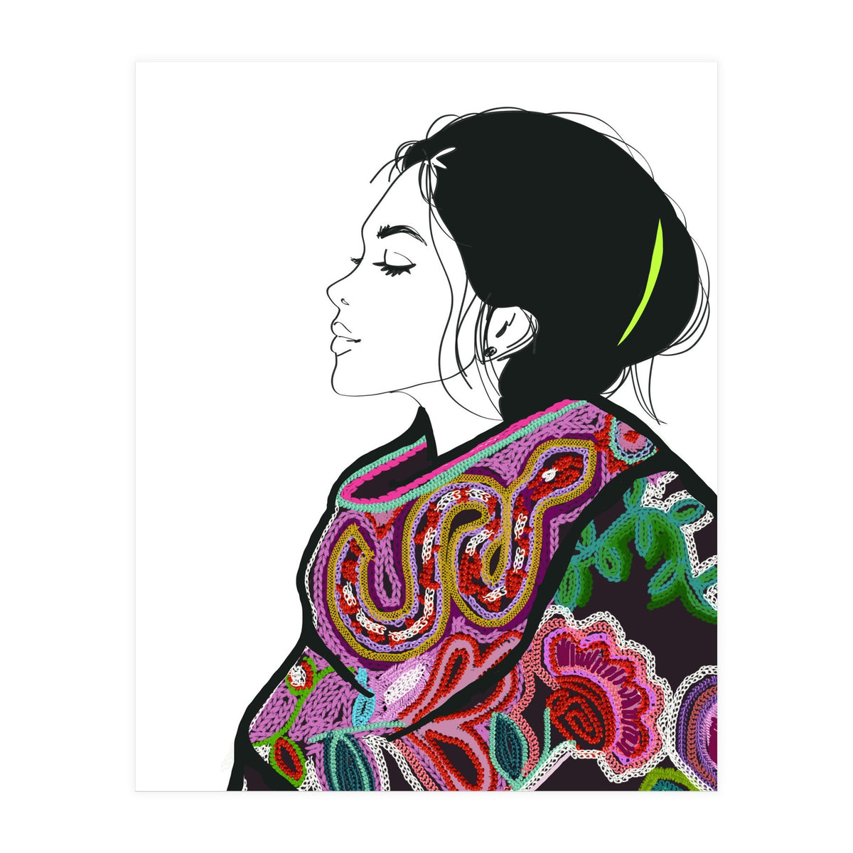 Embroidery Realistic Digital Embroidery Fashion Illustration Art Print Viddy Pop Studio Mood Room (Print Only)