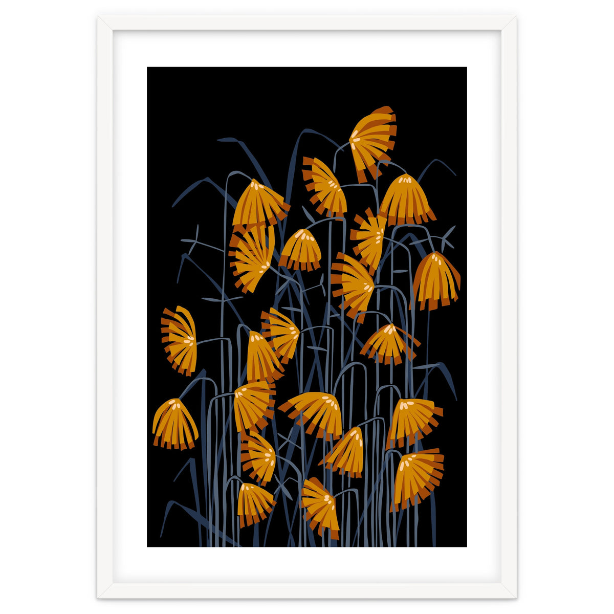 Linocut flower meadow black