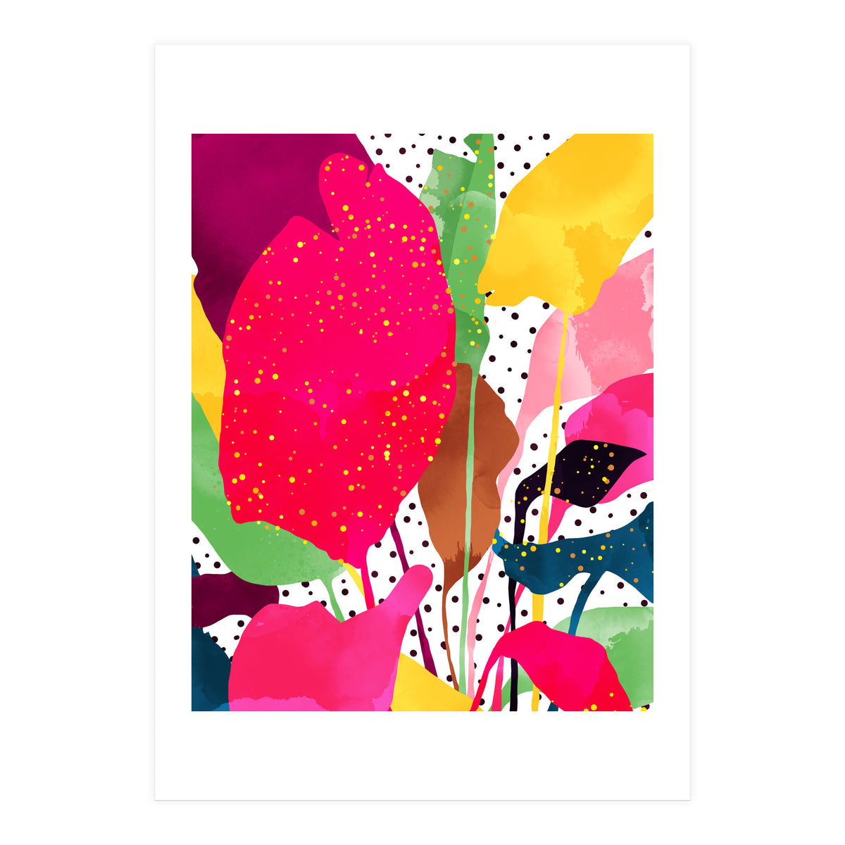 Modern Botanical, Nature Plants Tropical Jungle Garden, Eclectic Pop Of Color Glitter Gold Bohemian Graphic (Print Only)