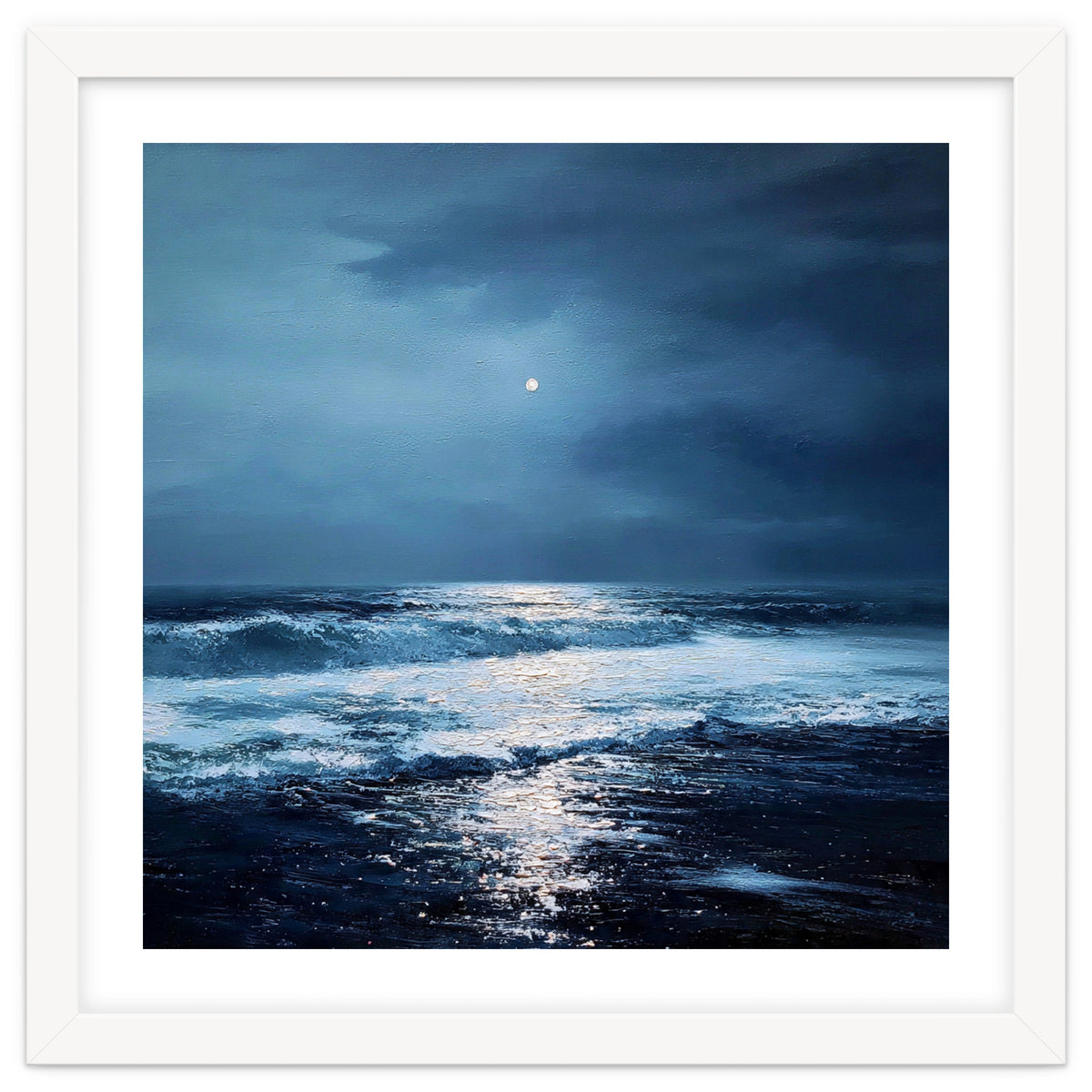 Midnight Seascape with Moonlight Reflecting