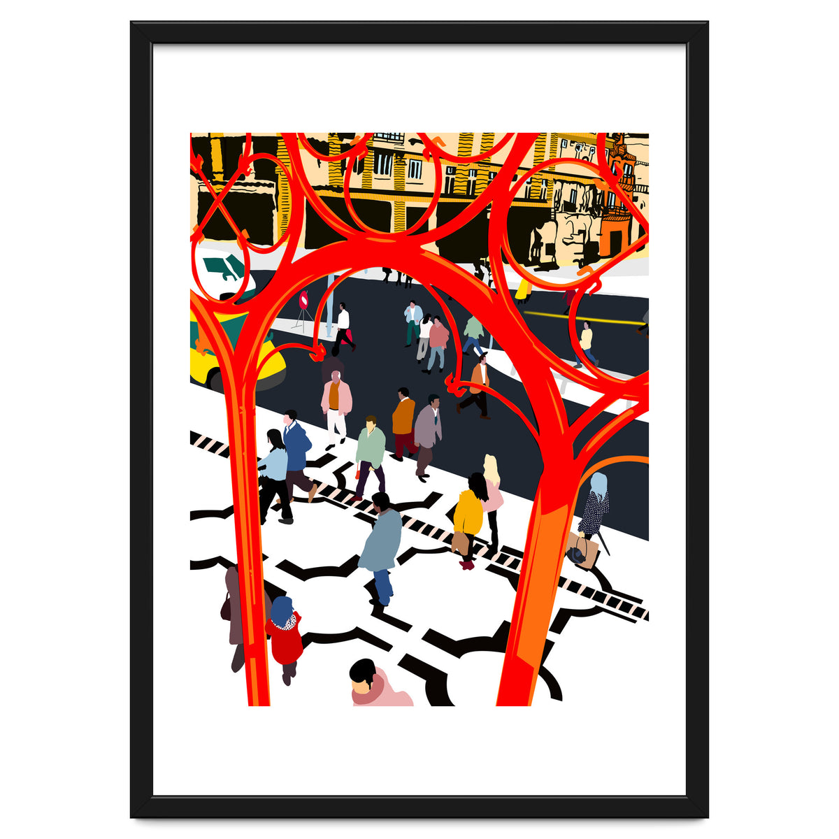 City Street, Eclectic Architecture Buildings Busy New York, People Work Office Daily Life Boho Contemporary Traffic Gifts