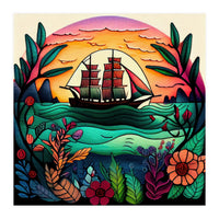 Folk Sunset Sailing Ship (Print Only)