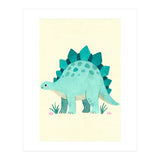 Teal Stegosaurus Watercolor Art, Cute Dinosaur Nursery Print, Whimsical Dino Illustration (Print Only) thumbnail