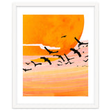 Time Flies, Birds Wildlife Fly Freedom Nature, Sun Sunset Sunrise Positivity Hope Painting, Growth Migrate Gift Animals Blush Sky Bohemian thumbnail