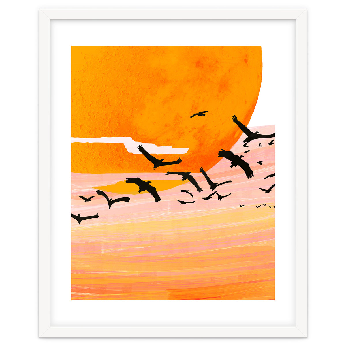 Time Flies, Birds Wildlife Fly Freedom Nature, Sun Sunset Sunrise Positivity Hope Painting, Growth Migrate Gift Animals Blush Sky Bohemian