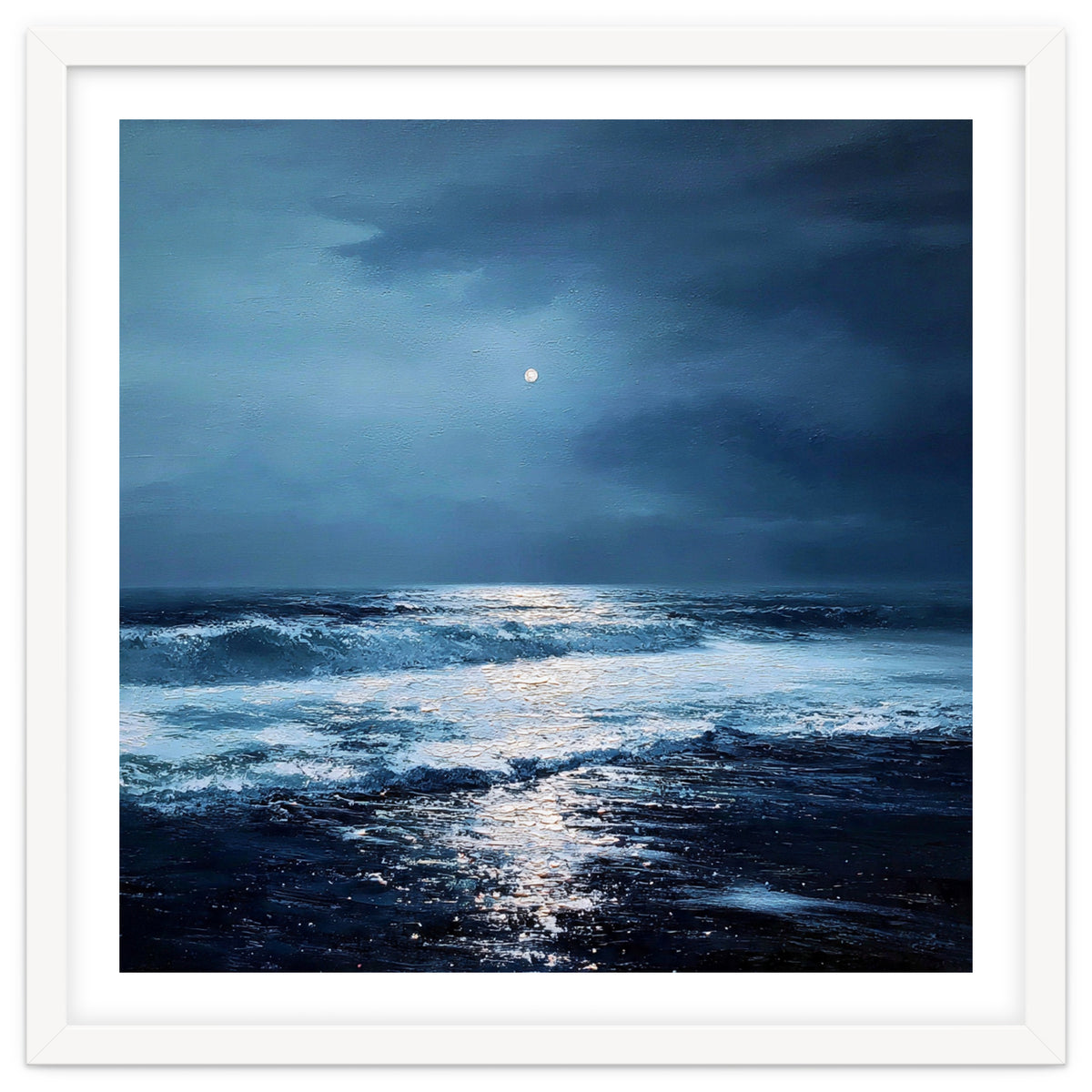 Midnight Seascape with Moonlight Reflecting