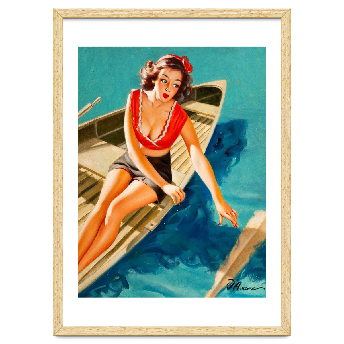 Pinup Sexy Girl In A Boat And A Lost Paddle