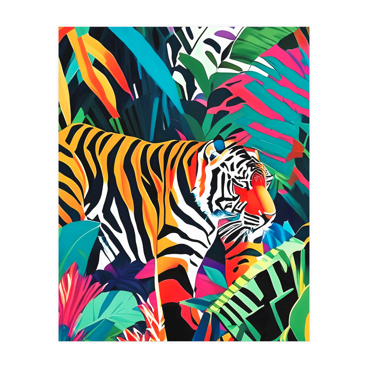 The Tigress, Fearless Wild Animal Tropical Jungle, Multicolor Cat Confidence Peaceful Calm Bohemian Eclectic (Print Only)