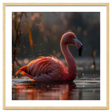 Pink Flamingo Swimming In Sunlight Water thumbnail
