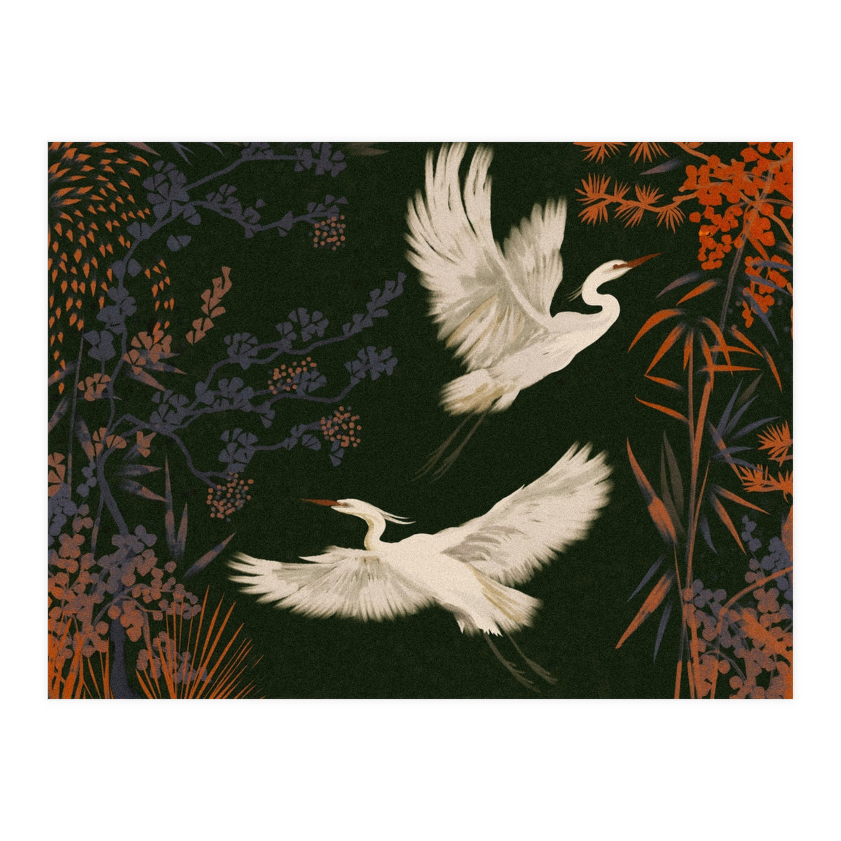 White Herons Flying Asian Art (Print Only)