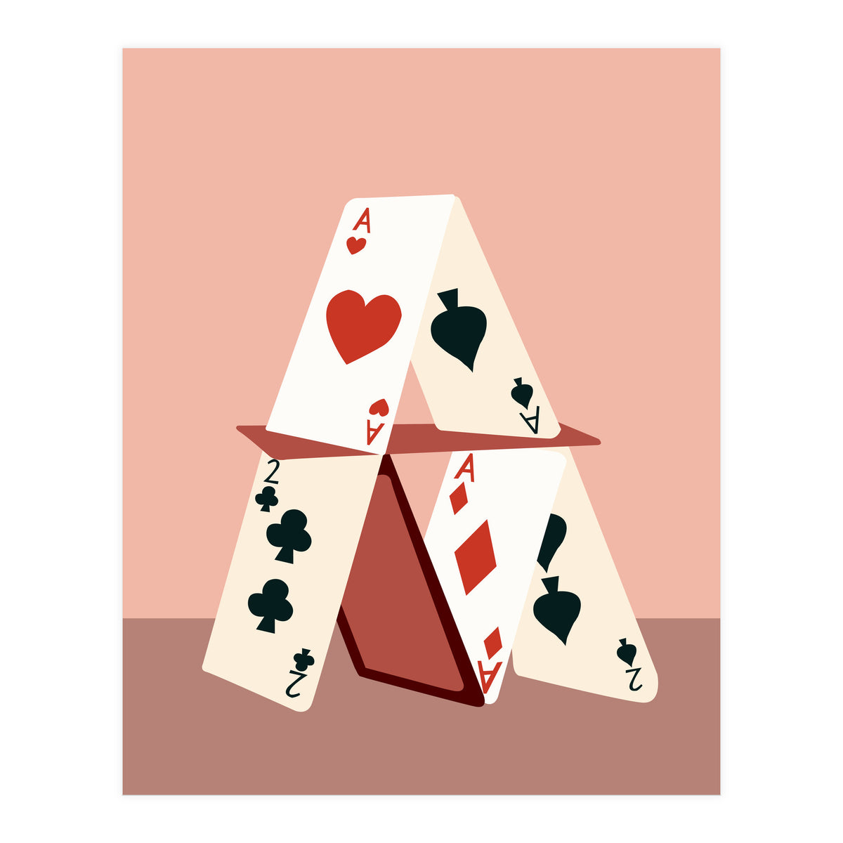 A House Made Of Cards, Relationship Concept Painting, Illustration Playing Cards, Spade Heart Eclectic Bohemian Contemporary (Print Only)