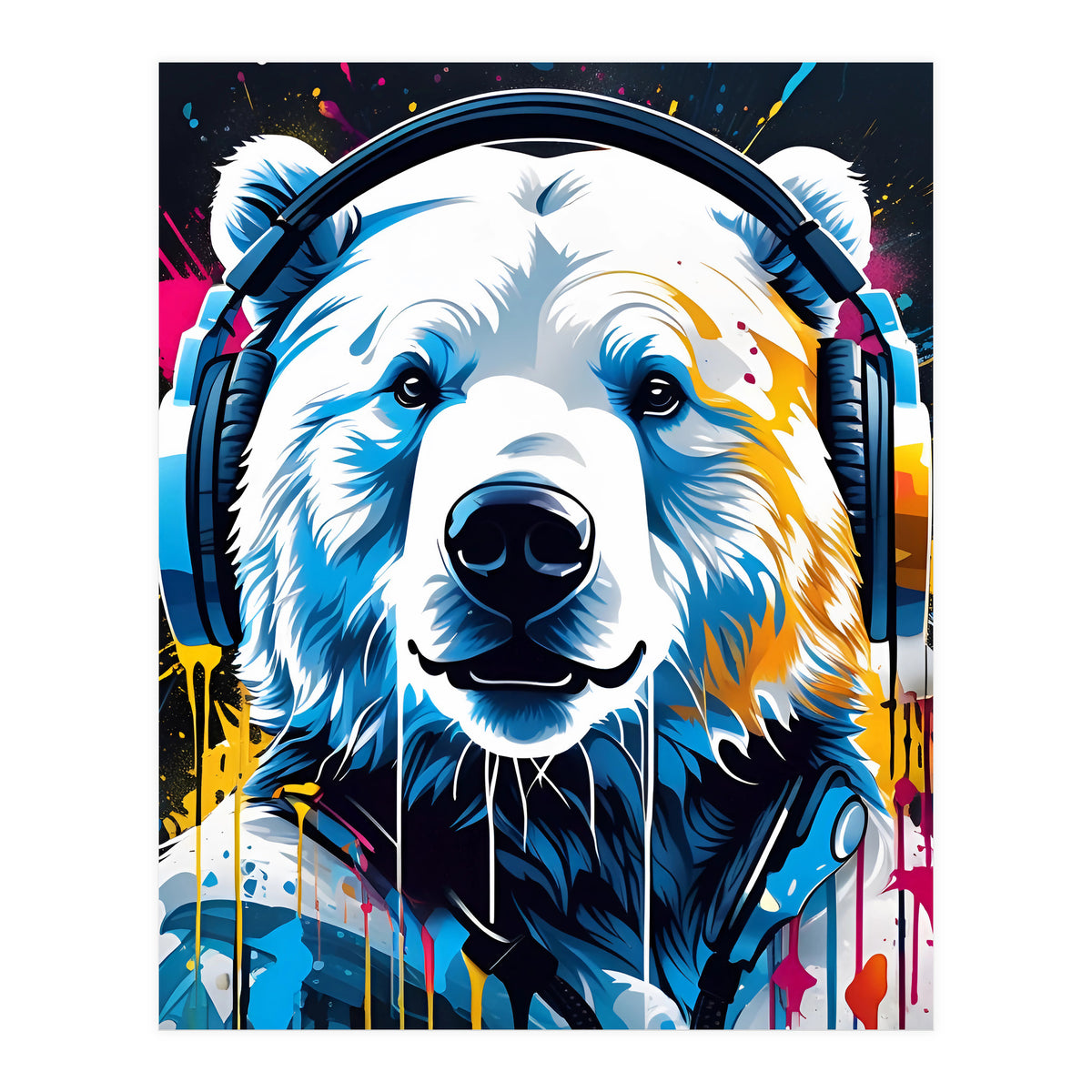 Polar Bear In Headphones, Graffiti (Print Only)