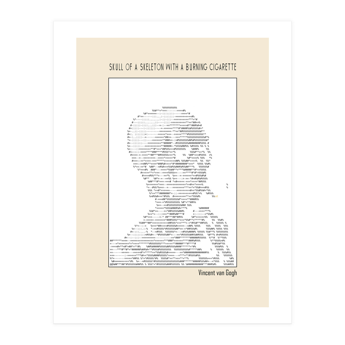 Skull Of A Skeleton With A Burning Cigarette Vincent Van Gogh Ascii Art (Print Only)