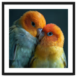 Lovebirds Couple Nuzzling With Orange And Yellow Feathers thumbnail