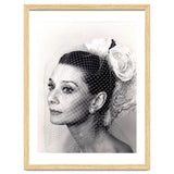 Audrey Hepburn with Veil, Classic Hollywood Glamour Photography, Black and White Icon Portrait thumbnail