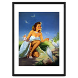 Beautiful Pinup Girl Feeding White Pigeons thumbnail