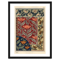 The poppy, Papaver somniferum, in stained glass, wallpaper, fabric and tile patterns. Lithograph ...