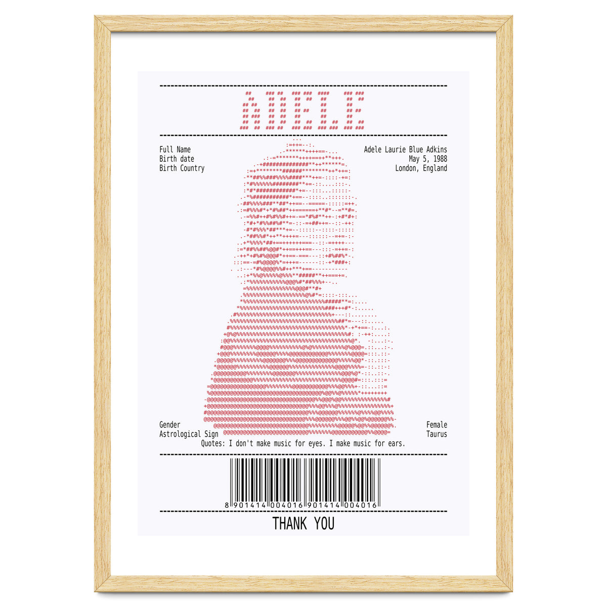 Receipt Art Adele Red