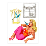 Pinup Girl With Two Birds (Print Only) thumbnail